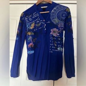 Desigual Royal Blue Script and Floral Blouse
